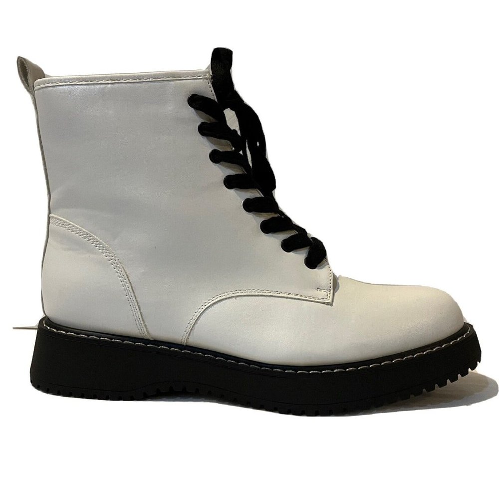 New: Madden Girl Kurrt White Womens Vegan Combat Style Boots Size 10